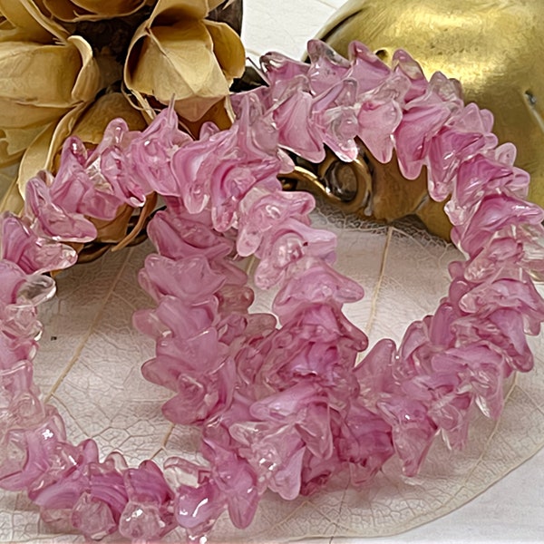 Czech Beads Pink Fuchsia Crystal Mix Bellflower Czech Glass Beads Pink Flower Beads 9x6mm (10/25 beads) 270V16