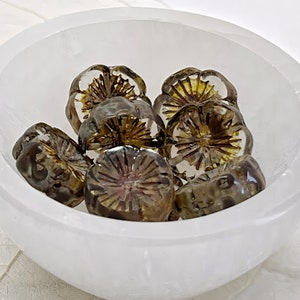 Crystal Transparent Luster Picasso Hibiscus Flower Czech Glass Beads Crystal Luster Hawaiian Czech Beads 14mm (2/4 beads) 292V9