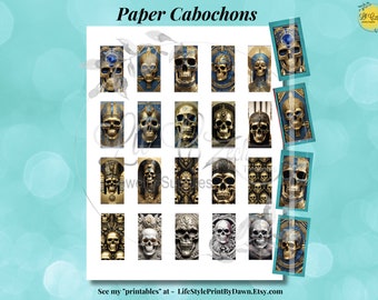 Egyptian Revival Skulls - Cameos Skull Paper Cabochon Images - Downloadable Printable Cabochon Collage (20 cabs 1x2") CABS-020