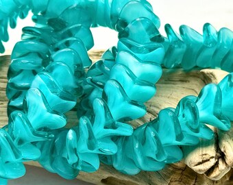 Vaseline Aqua White Mix Transparent Opaque Large Bellflower | Blue Opaque Czech Glass Beads | 12x9mm (2/10/25 beads) 392V16