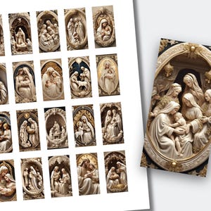 Nativity Scene Cameos Cabochon | Jesus Manger Images | Downloadable Paper Printable | (1x2 inch Tile) Cabochon Collage | CABS-057