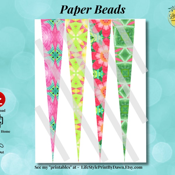 Printable Paper Beads - Paper Bead Template - Jewelry Bead Supplies - Bright Color Boho Paper Beads - Digital Download Printable PDF PPB-004
