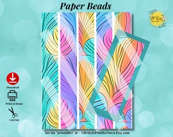 Paper Bead Template Bright Colorful Paper Design Paper Beads Digital Downloadable Printable PDF PPB-033