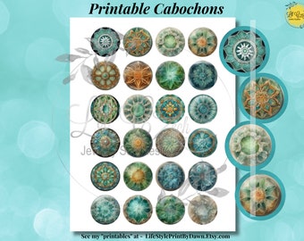 Vibrant Aqua Mandala Cabochons | DIY Digital Images | Perfect for Paper Crafts | Stunning Collage (24 cabs 1.5"/38mm round) CABS-119