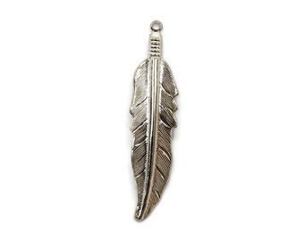 Vintage Silver Plated Feather Charm Pendant Jewelry Findings 45x13mm (1 piece) 180V10