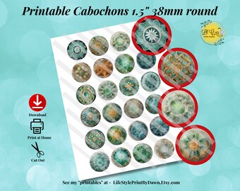 Vibrant Aqua Mandala Cabochons | DIY Digital Images | Perfect for Paper Crafts | Stunning Collage (24 cabs 1.5"/38mm round) CABS-119