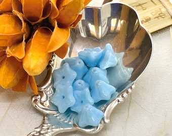 Blue 5 Point Petal Bellflower Czech Glass Beads Blue Flower Beads 9x6mm (10/25 beads) 449V9