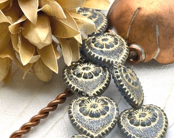Blauwgouden Victoriaanse rozenhart Tsjechische glaskralen Blauwgouden hart Tsjechische kralen 16 mm (1/6 kralen) 67V12