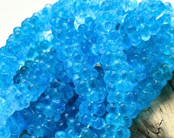 Aqua Blue Transparent Forget-Me-Not | Center Drilled Spacer Czech Glass Beads | Floral Beads 9x4mm (25 beads) 395V16