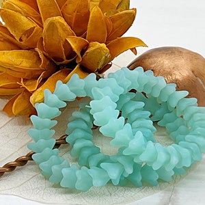 Czech Beads Aqua Opaline Matte 5 Point Bellflower Czech Glass Beads 6x9mm (15/25 beads) 156V16