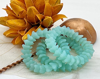 Czech Beads Aqua Opaline Matte 5 Point Bellflower Czech Glass Beads 6x9mm (15/25 beads) 156V16