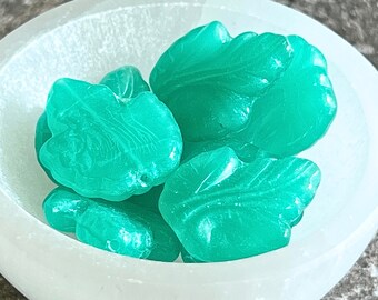 Czech Beads - Aqua Green Leaf Beads - Vaseline Grape Leaves - Pressed Leaf Beads - Czech Glass Beads - UV Beads 21x19mm (2/4/8 beads) 78V6