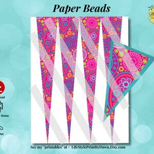 Bright and Boho DIY Jewelry Paper Beads Template | Instant Download Printable | Colorful Paisley Design | Style 1 PDF PPB-002