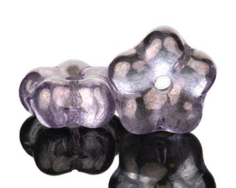 Purple Blue Luster Forget-Me-Not  Purple Flower Glass Beads 7x3mm (25/50 beads) 373V16