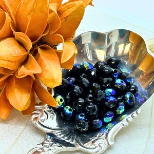 Blue Black Fire Polished Faceted Rondelle Czech Glass Beads Blue Black Donut Czech Beads 5x3mm (30 beads) 405V9