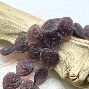 Purple Victorian Rose Heart Czech Glass Beads Purple Heart Czech Beads 16mm (1/6 beads) 163V12