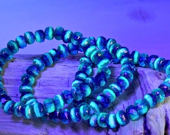 Vaseline Emerald Green Sapphire Blue Rondelle | Opaline Bronze Finish Czech Glass Beads | 5x3mm (1 strand/30 beads) 397V16