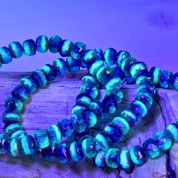 Vaseline Emerald Green Sapphire Blue Rondelle | Opaline Bronze Finish Czech Glass Beads | 5x3mm (1 strand/30 beads) 397V16
