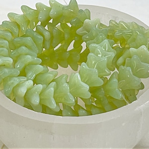 Light Green Opaline Beads | 5 Point Bellflower Beads | Czech Glass Beads | Opaline Bellflower Beads 9x6mm (10/25 beads) 203V16