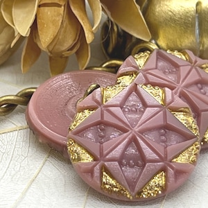 Pink Gold Diamond Czech Glass Button Pink Square Glass Buttons 23mm (1 button) 26V19