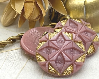 Pink Gold Diamond Czech Glass Button Pink Square Glass Buttons 23mm (1 button) 26V19