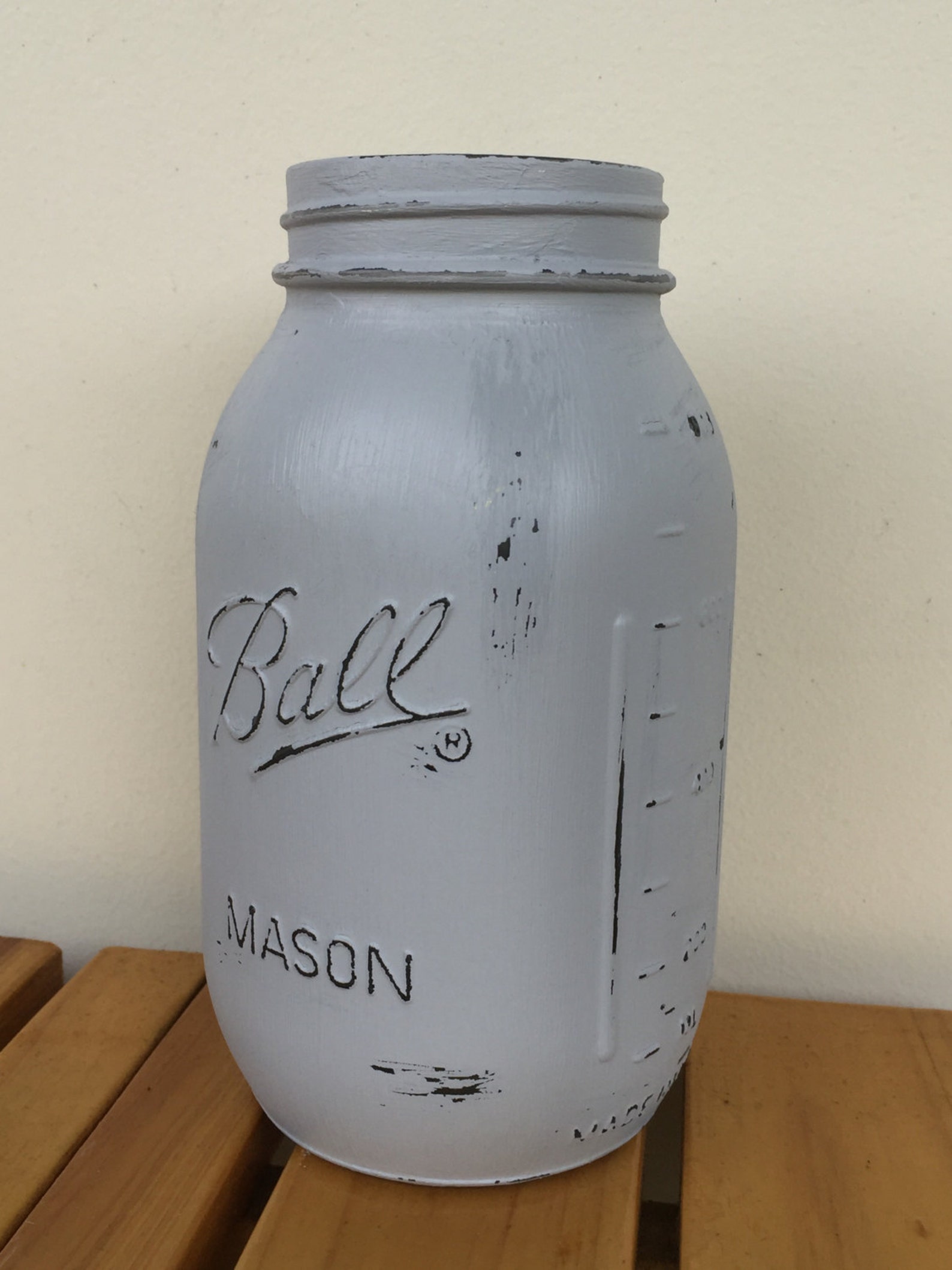 Quart Lt. Gray Mason Jars / Grey Vase / Painted Jar / Etsy