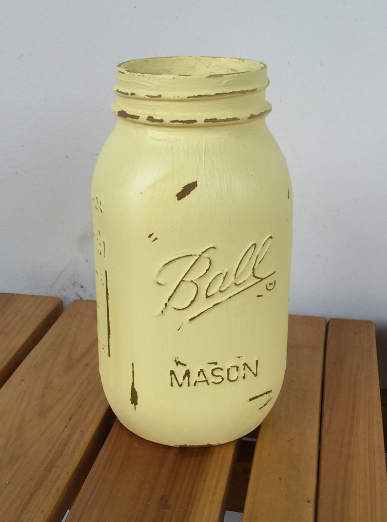 Quart Yellow Mason Jars / Yellow Vase / Painted Jar / Etsy