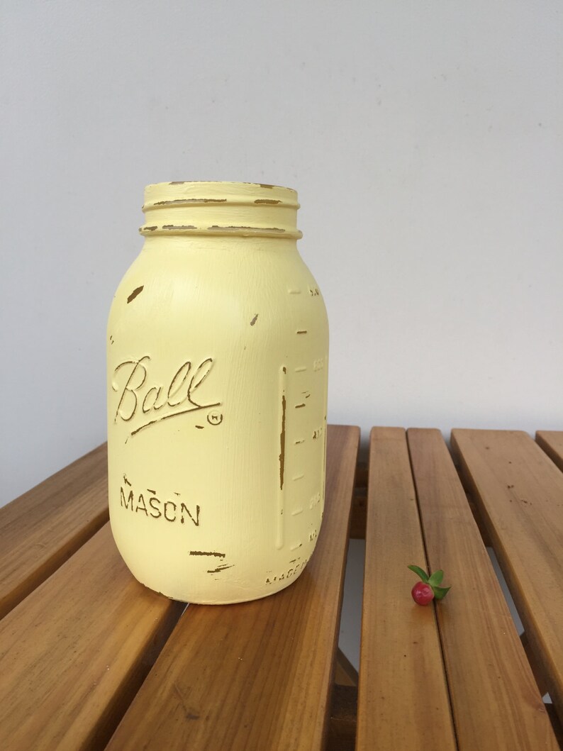 Quart Yellow Mason Jars / Yellow Vase / Painted Jar / Etsy