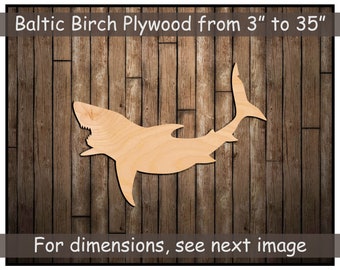 Wooden Shark Laser Shape Silhouette Cutout, Nursery and Wall Décor, Ocean DIY Craft Ideas, Variety of Sizes