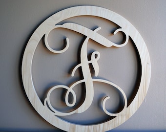Wooden Monogram Wall Hanging Round Border Sign, 20 inch Single Monogram Wooden Initial Letter for Door Hanger Wreath