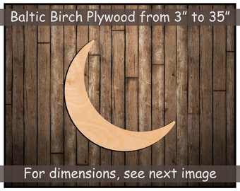 Crescent Moon Wood Cutout, Wooden Moon Shape, Moon Nursery Wall Decor, Laser Cut Shapes For DIY Projects, Many Shapes And Sizes
