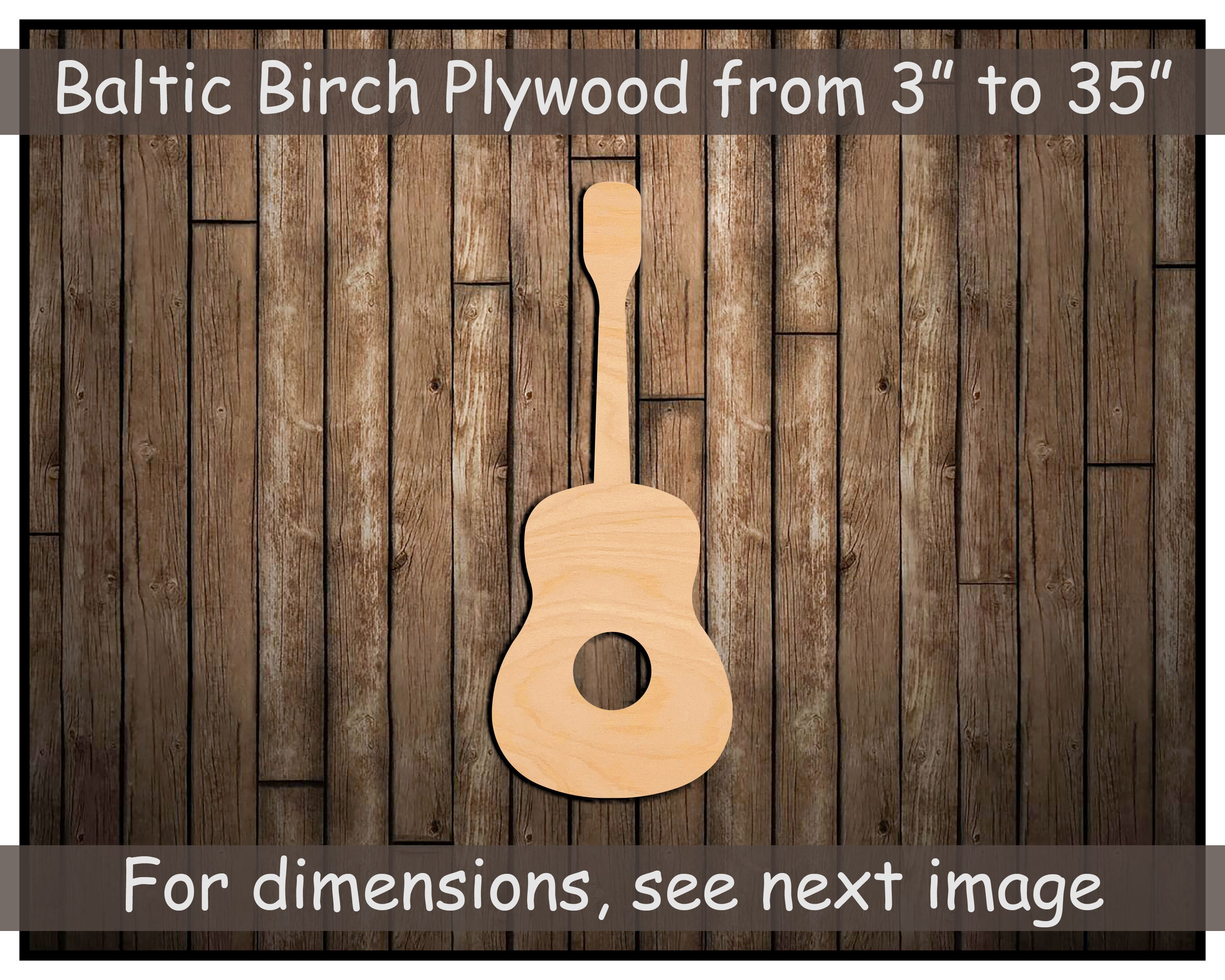 Unfinished Wooden Acoustic Guitar Shape, Craft Supply, Home & Room Décor, and other DIY projects - up to 35" tall, Large Guitar Music Wall