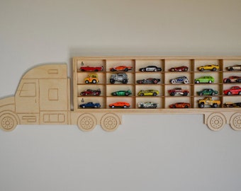 Wood Toy Car Organizer Storage, Toy car wooden shelves storage, Shelf for cars Storage, American Truck, Wood Truck Display