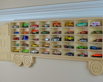 Toy car storage, Shelf for cars, Wood Truck Storage, American Truck, Wood Truck Display