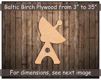 Wood Satellite Dish Antenna Silhouette Shape - Large & Small - Unfinished Wood Shapes Science Space NASA Planets, Many Sizes Available