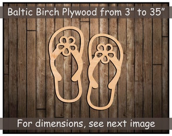 Wooden Flip Flops shape cutout silhouette for Summer Tropical vacation, Floral beach Flip Flops Cute Flowers themed attire Hawaiian luau