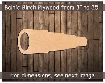 Telescope Shape Blank Wood Cut Out, Spyglass Wood Accent, Pirate Decor, Nautical Sailor Theme, Many sizes available