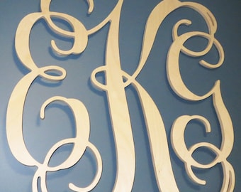Large 24 inch Unpainted 3 Letter Wooden Monogram - 24" wooden decor - monogram - decoration - personalized - custom - wall hanging - gifts