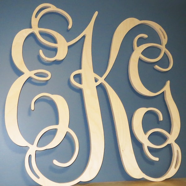 Grand monogramme en bois non peint à 3 lettres de 24 pouces - décor en bois de 24 pouces - monogramme - décoration - personnalisé - personnalisé - tenture murale - cadeaux