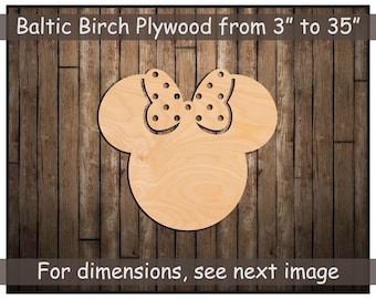 Minnie Bow Head Shape Cutout Silhouette,  Unfinished Wooden Cutout for Crafting, Wall Disney Decor Arts and Crafts Home & Room Décor
