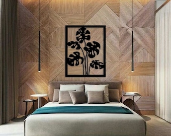 Monstera Leaf Wall Art | Framed Tropical Plant Decor | Boho Jungle Wall Decor | Wooden Monstera Shape | Botanical Home Decor