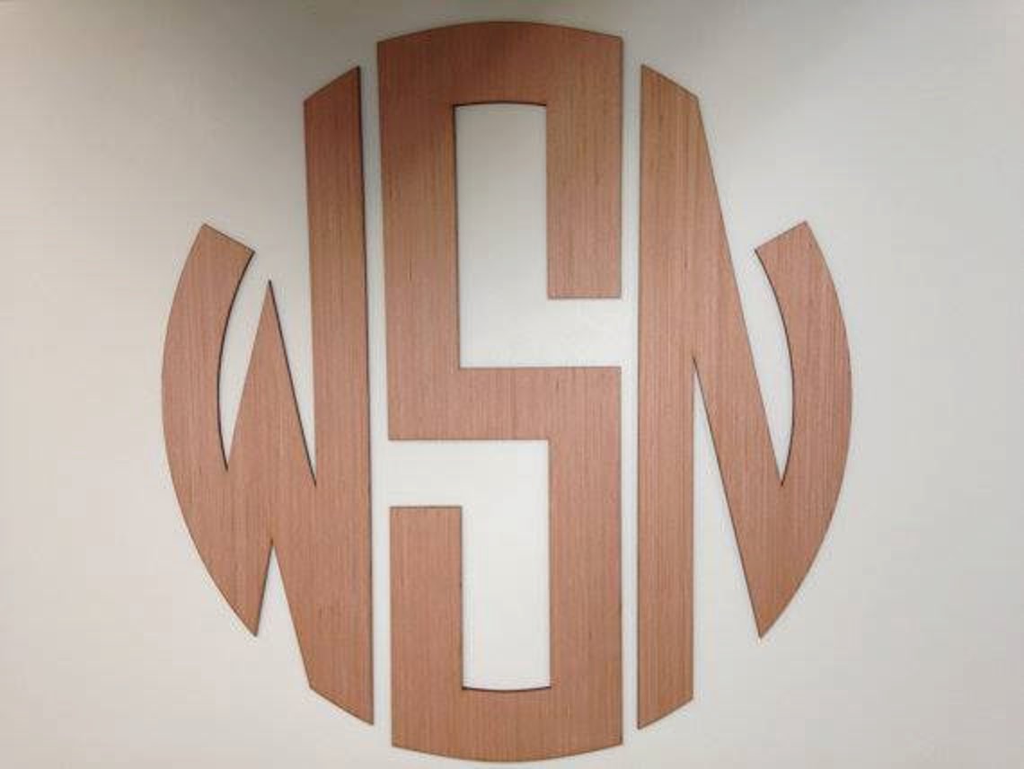 Wooden Monogram Wall Hanging Circular Wood Monogram Etsy