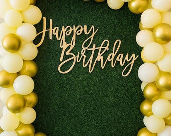 Rustic Wooden "Happy Birthday" Sign – Laser Cut Party Backdrop Decor for All Ages | Birthday Wall Decoration for Photo Booths & Celebrations