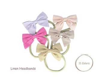 Baby Headbands| Baby girl Headband | Linen Bow Headband| Linen Hair Bow Headband| Newborn Bow Gift