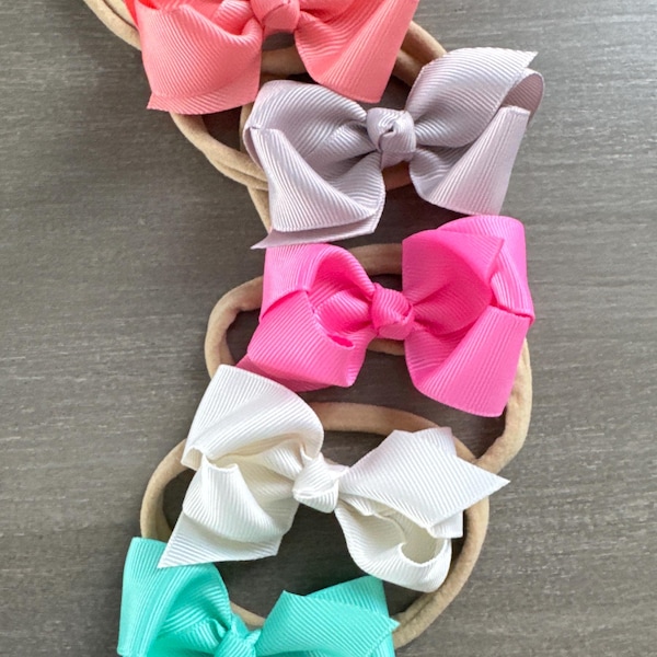 Nylon Baby Headband Bow, Soft Stretchy Newborn Hair Accessory