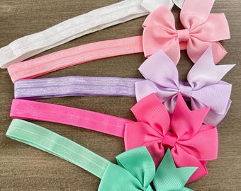 Baby Headband Bow Set, Solid Grosgrain Ribbon, Girls Hair Accessory