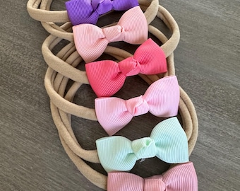 Baby Bow Headband Set: Nylon Knot Bow, Newborn to Toddler