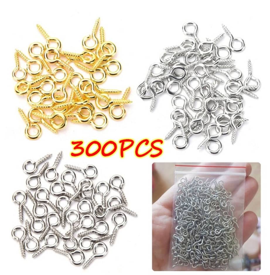 300Pcs Gold Stainless Steel Eye Pins Screw Hooks Eyepins for