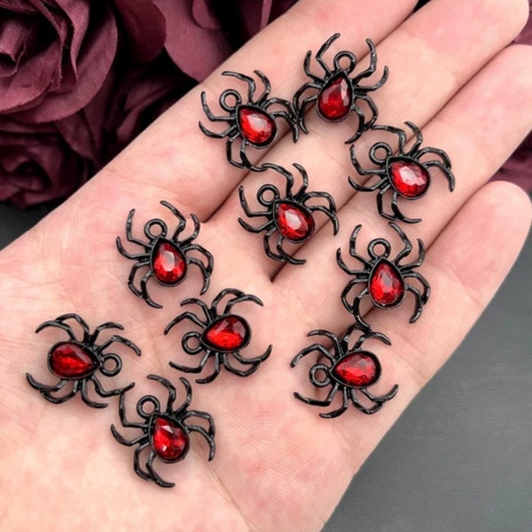 5pcs Blood Red Spider Charms