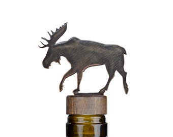 Zatyczka do wina i likieru Moose Wine & Liquor Bottle Stopper - ręcznie wykonana w USA / 100% ze stali / prezent na wino na Dzień Ojca